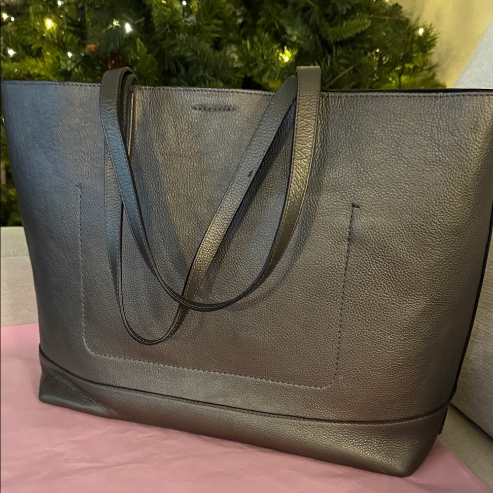 Elegant Metalic Silver  Leather Tote Bag